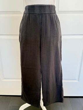 Eileen Fisher Black Organic Cotton Wide Leg Pants